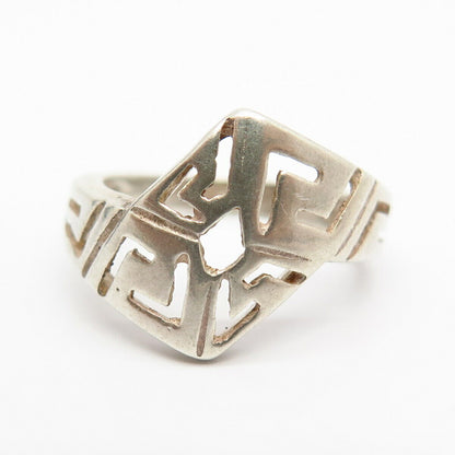 925 Sterling Silver Tribal Design Bypass Ring Size 7 1/4