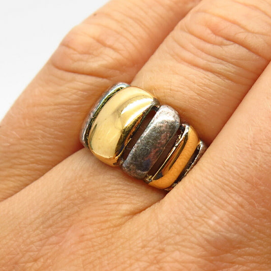 925 Sterling Silver 2-Tone Graduated Striped Design Ring Size 6