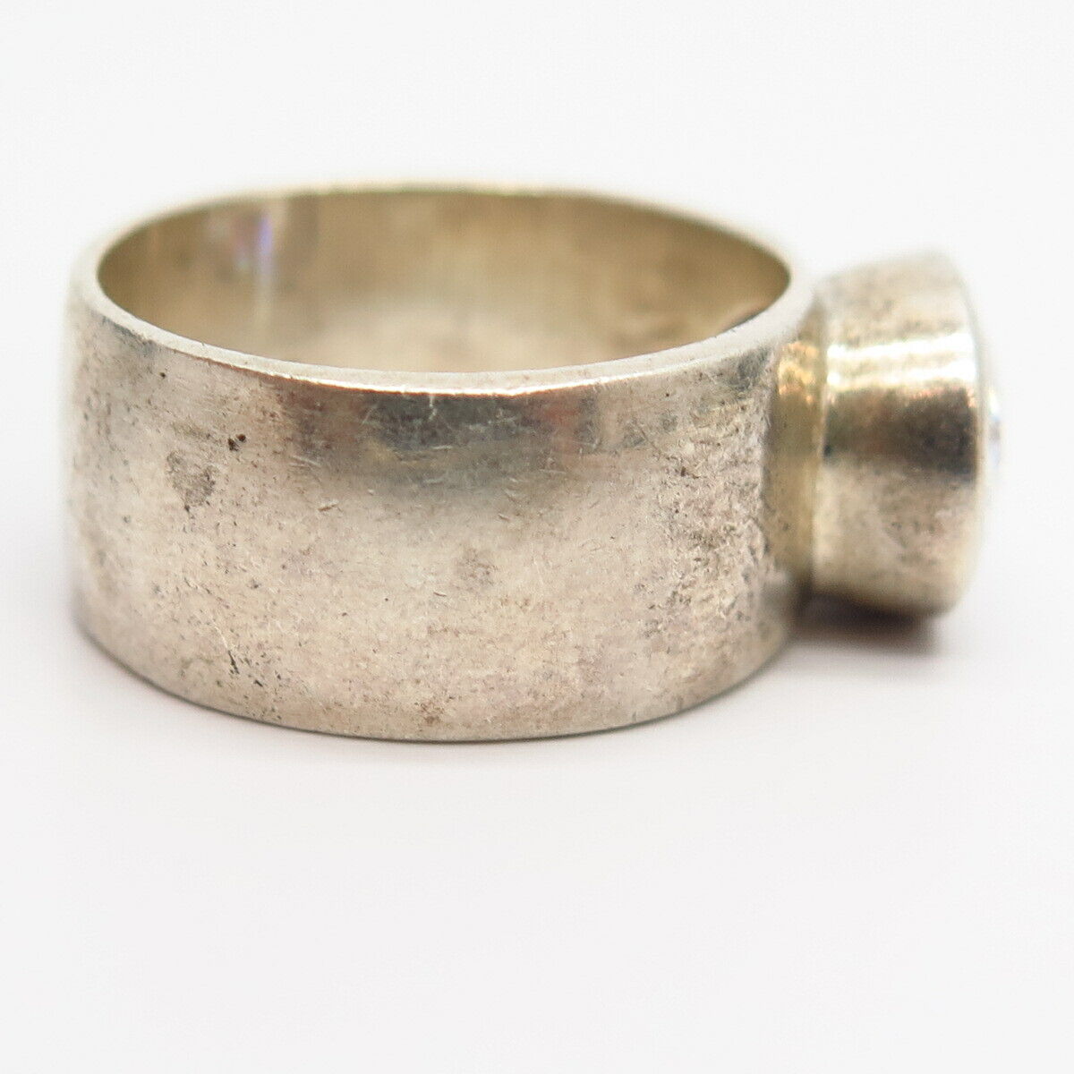 925 Sterling Silver C Z Cocktail Wide Ring Size 7 3/4