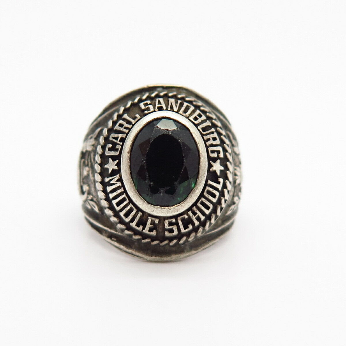 925 Sterling Silver Vintage Glass Carl Sandburg School Ring Size 4.5