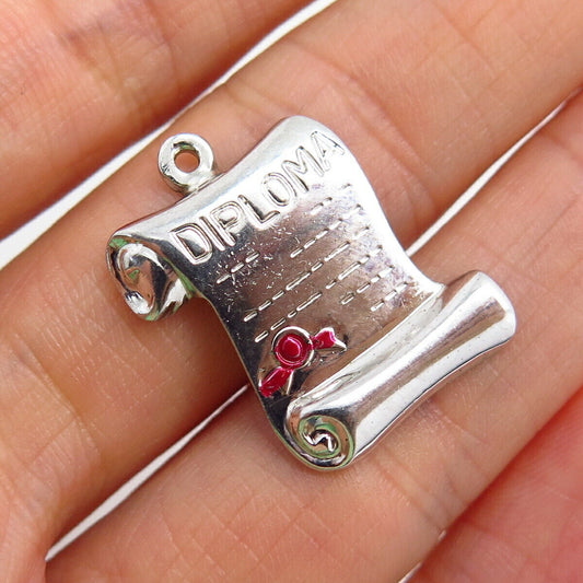 925 Sterling Silver Antique Danecraft "Diploma" Scroll Design Charm Pendant