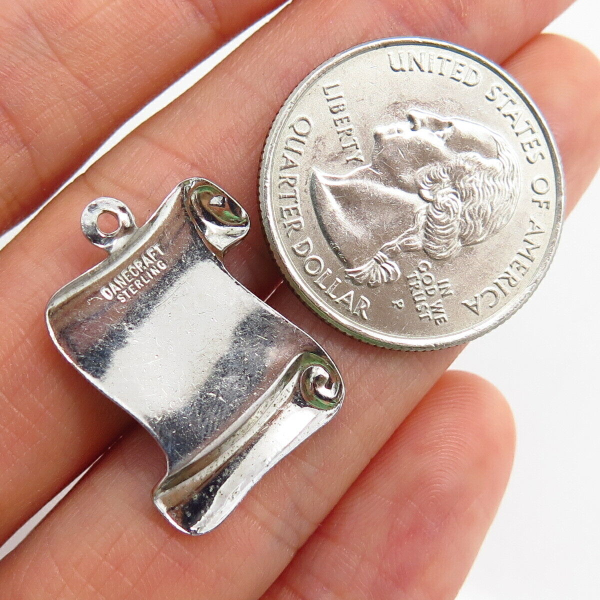 925 Sterling Silver Antique Danecraft "Diploma" Scroll Design Charm Pendant