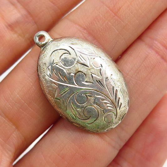 925 Sterling Silver Vintage Etched Floral Design Oval Shape Pendant