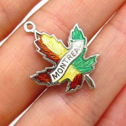 925 Sterling Vintage Breadner & Co. Enamel "Montreal" Maple Leaf Charm Pendant