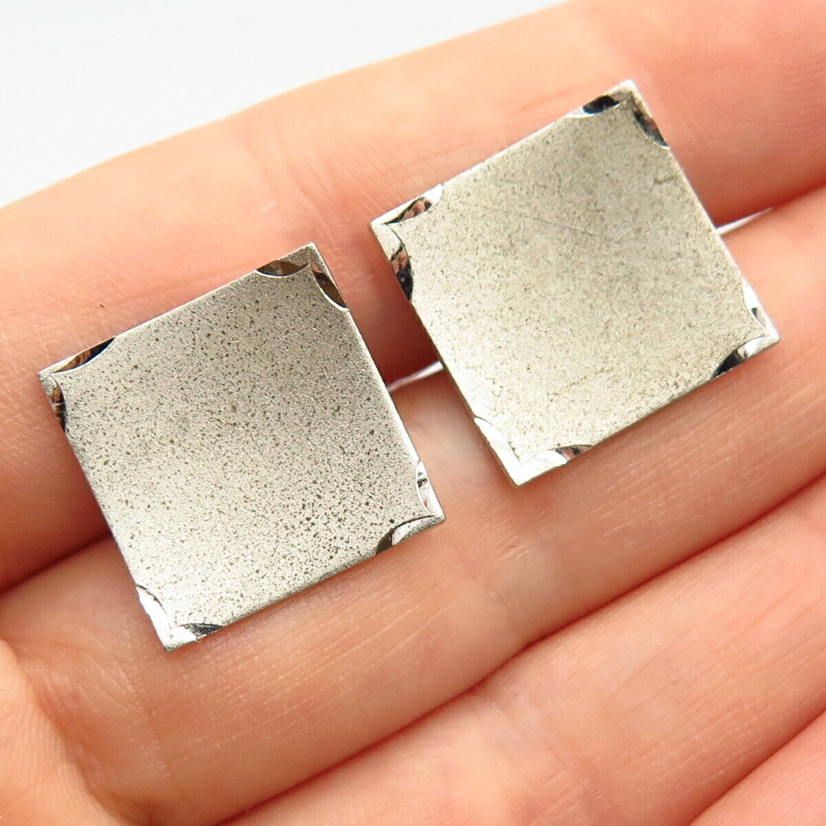 925 Sterling Silver Vintage Concave Design Square Cufflinks