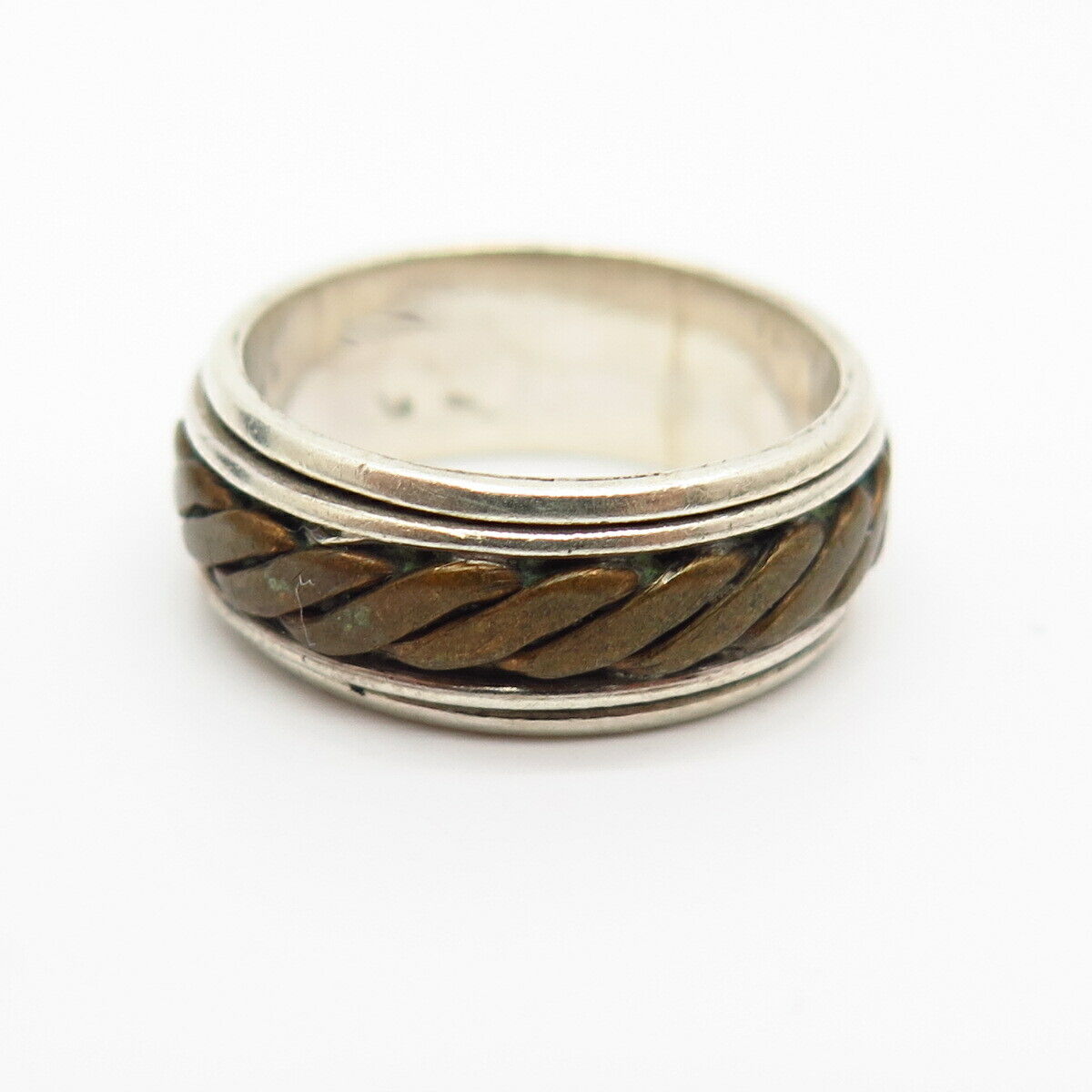 925 Sterling Silver 2-Tone Twisted Design Rotating Band Ring Size 6 1/4