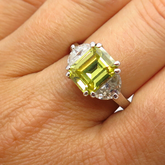 925 Sterling Silver White & Canary-Tone C Z Emerald-Cut Ring Size 9