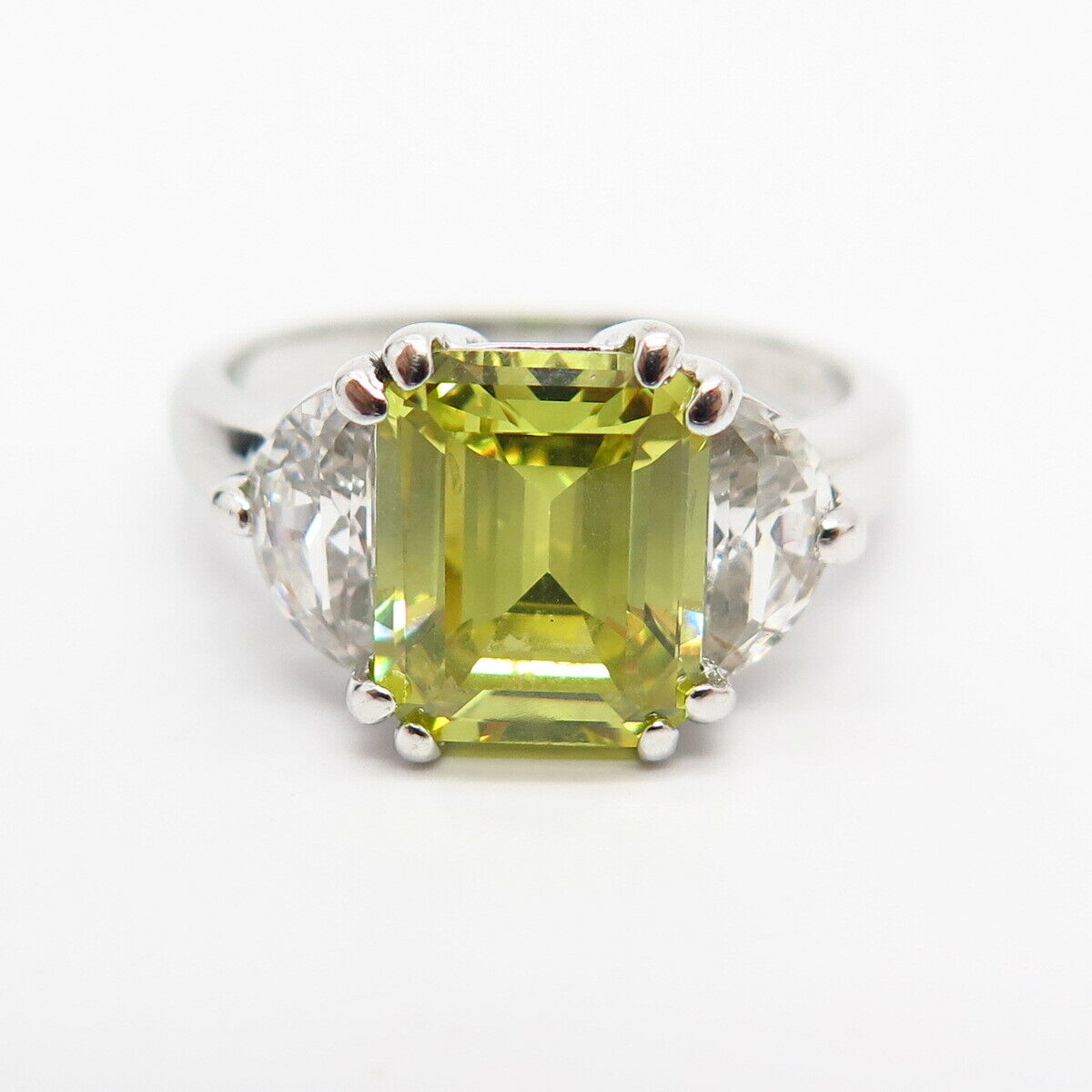 925 Sterling Silver White & Canary-Tone C Z Emerald-Cut Ring Size 9