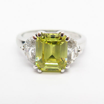 925 Sterling Silver White & Canary-Tone C Z Emerald-Cut Ring Size 9