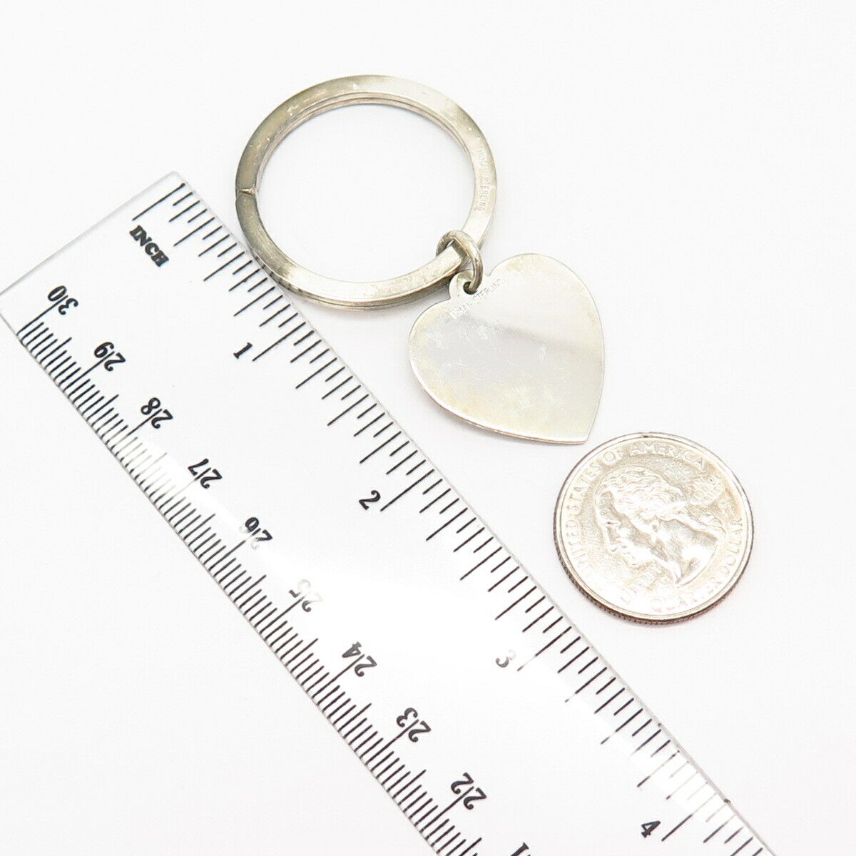 925 Sterling Silver Vintage JT Inman Heart Design Key Ring