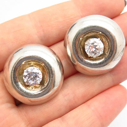 925 Sterling Silver Vintage Mexico C Z Puffy Design Clip On Earrings