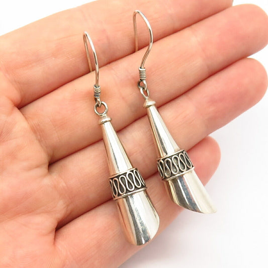 925 Sterling Silver Eternal Curved Geometric Design Dangling Earrings