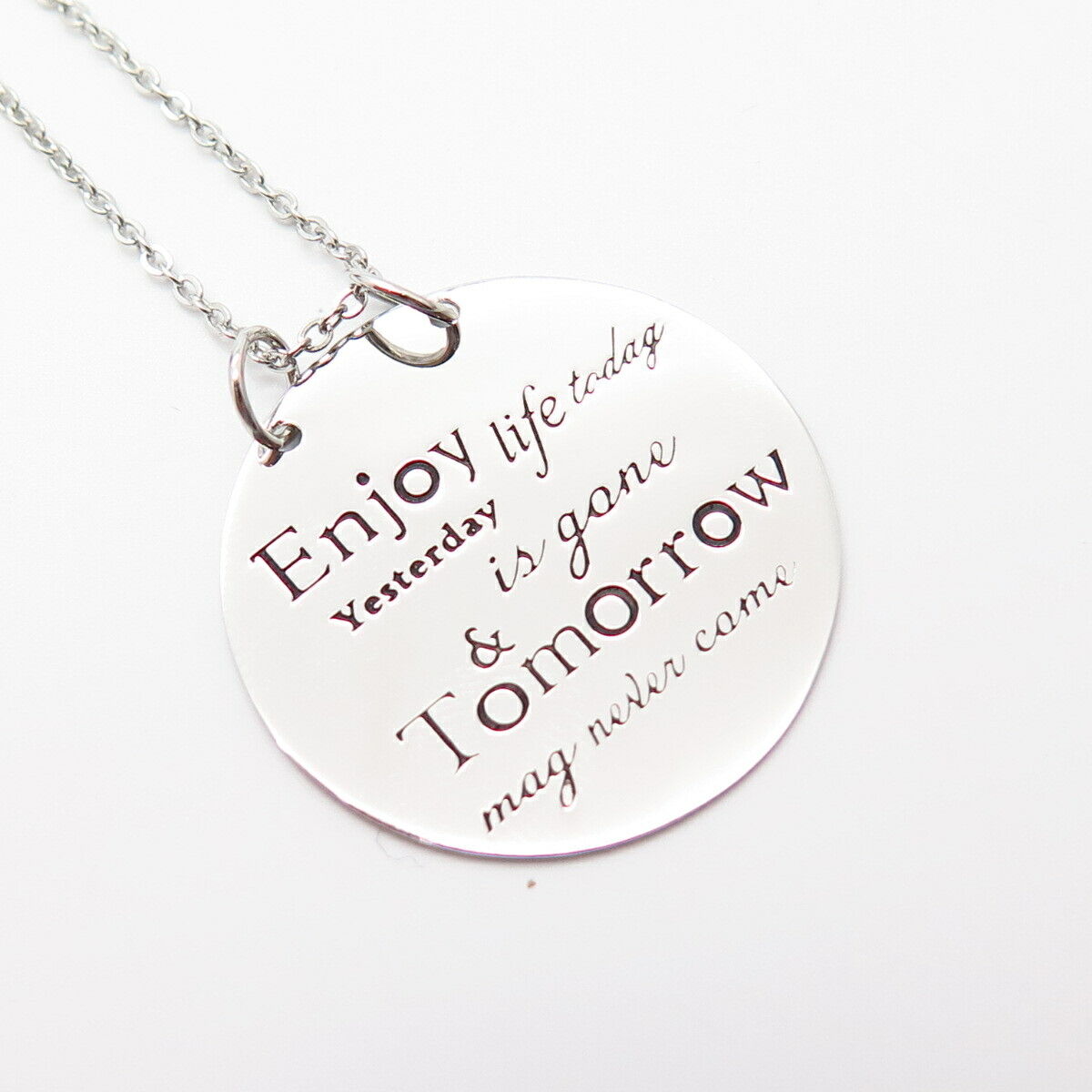 925 Sterling Silver "Enjoy Life Today" Inspirational Theme Chain Necklace 18"