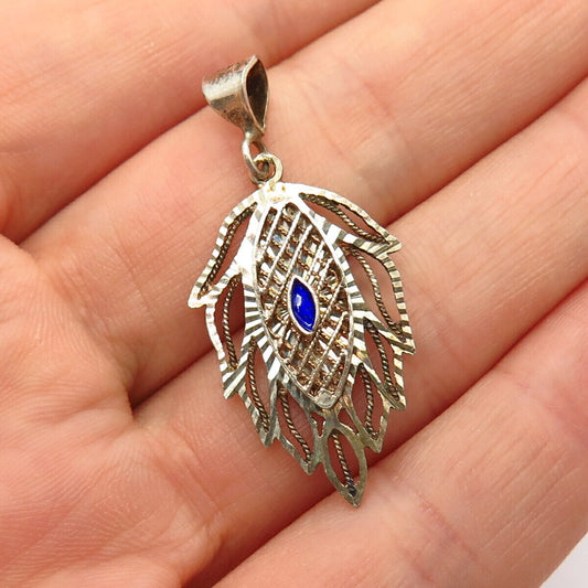 925 Sterling Silver Enamel Feather / Flame Design Pendant