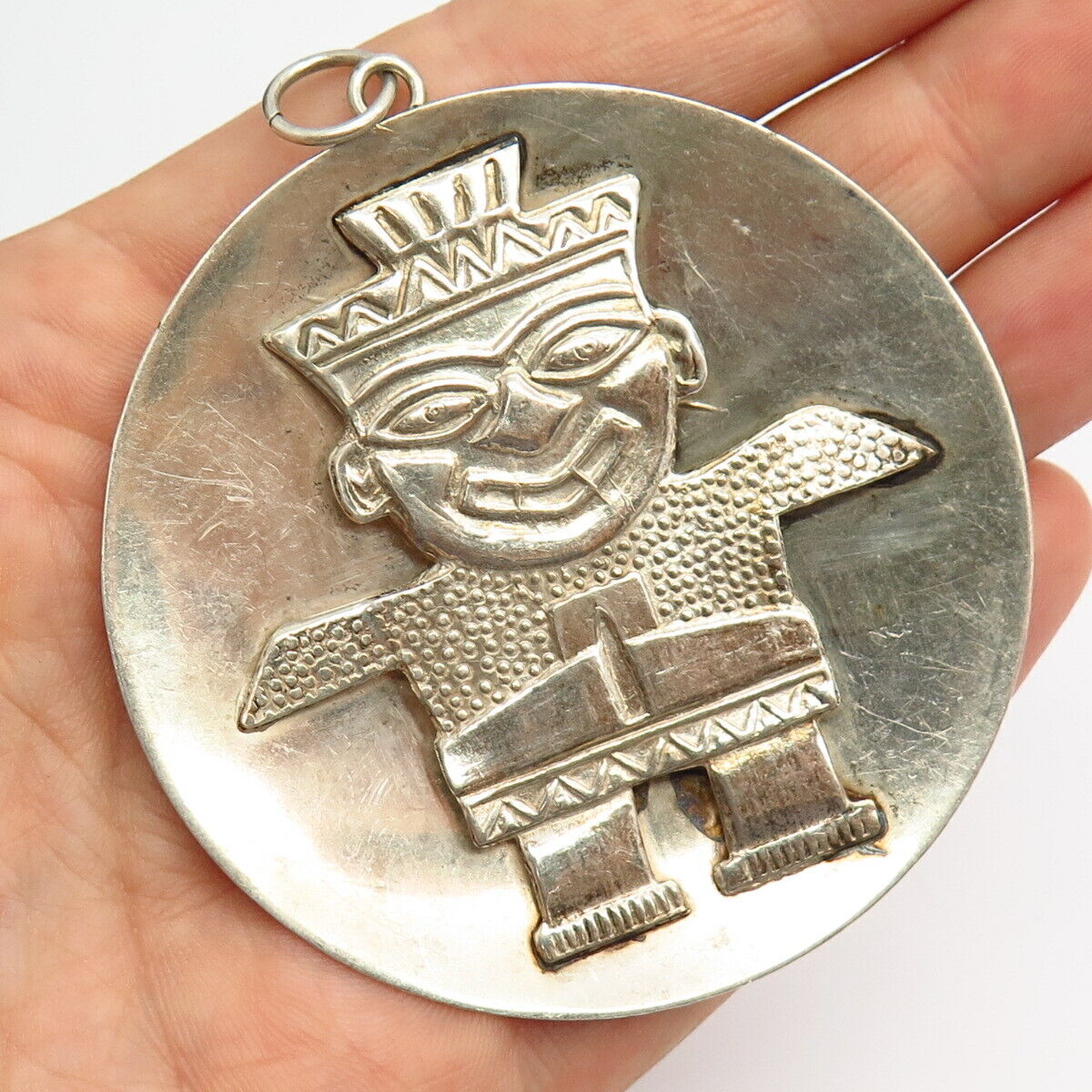 900 Silver Vintage Tribal Design Large Pendant