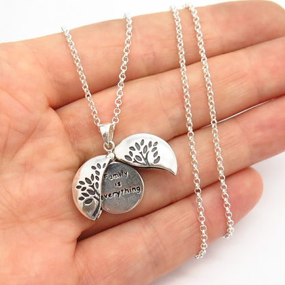 925 Sterling "Family Is Everything" Tree Of Life Pendant Chain Necklace 17"