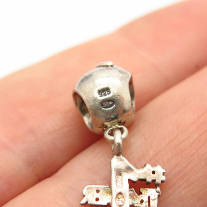 925 Sterling Silver Enamel " Teacher Number One" Dangling Bead Charm