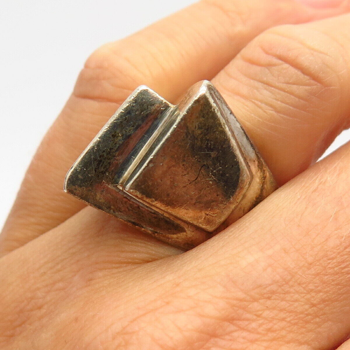 925 Sterling Silver Vintage Mexico Abstract Design Statement Ring Size 7