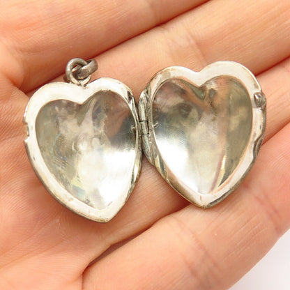 925 Sterling Silver Real Marcasite Gem Heart Design Locket Pendant