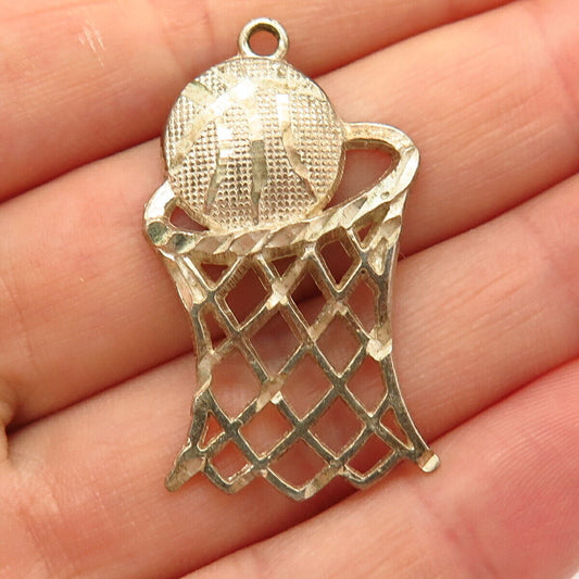 925 Sterling Silver Basketball Hoop & Ball Design Pendant