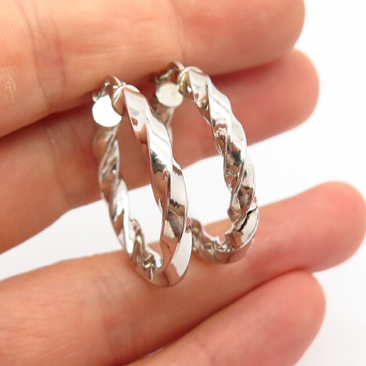 925 Sterling Silver Twisted Coil Design Hollow Hoop Earrings