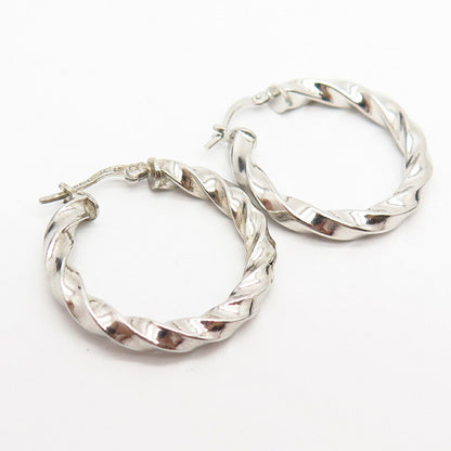 925 Sterling Silver Twisted Coil Design Hollow Hoop Earrings