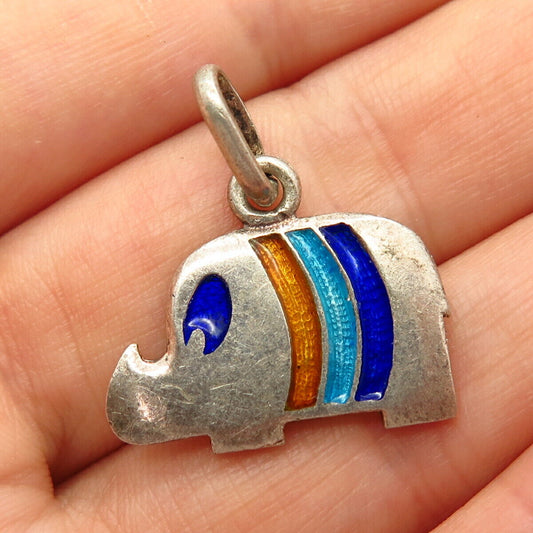 925 Sterling Silver Colorful Enamel Elephant Design Reversible Pendant