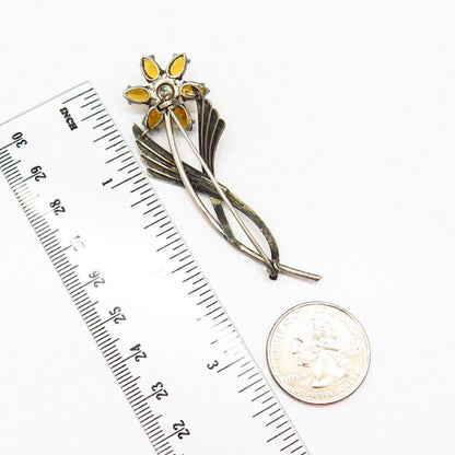 925 Sterling / 14K Gold Vintage Symmetalic Glass & Faux Pearl Floral Pin Brooch