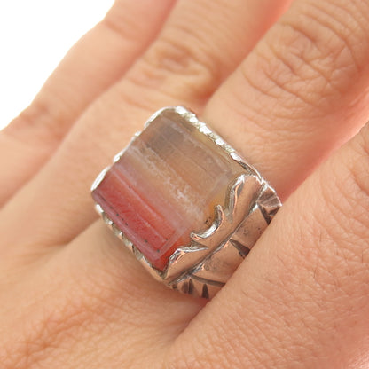 925 Sterling Silver Antique Real Agate Sharaf Islamic Oxidized Ring Size 9.25