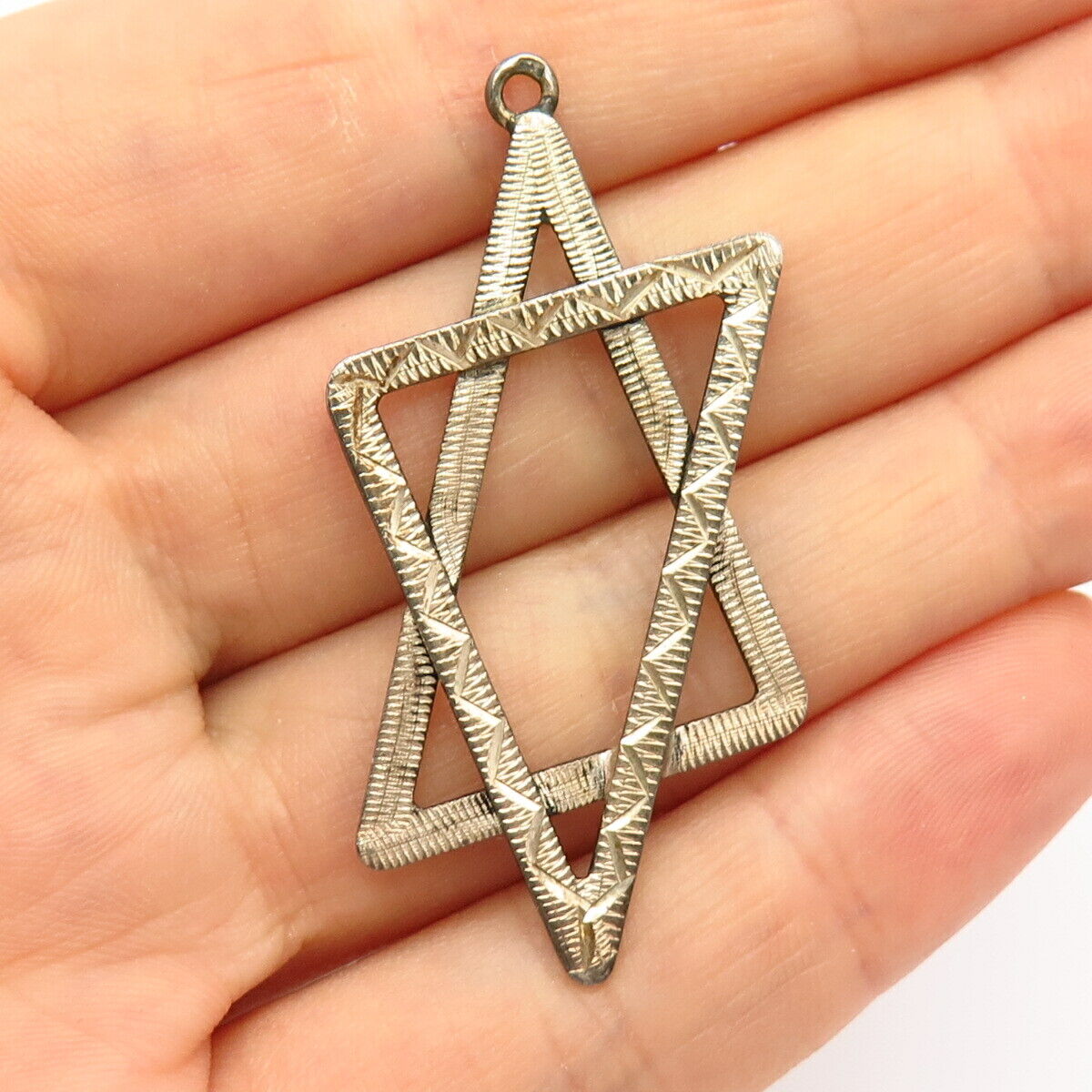 925 Sterling Silver Vintage Textured Star Of David Judaica Pendant