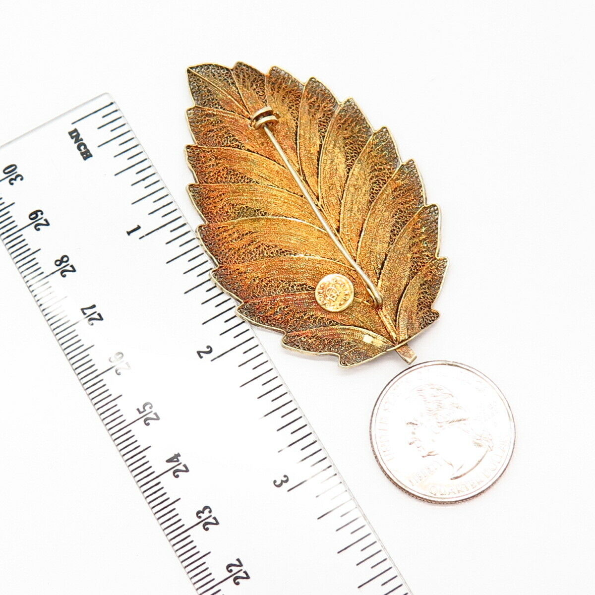 925 Sterling Gold Plated Vintage Portugal Leaf Design Pin Brooch