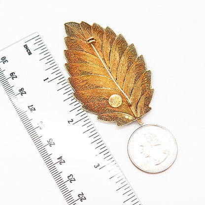 925 Sterling Gold Plated Vintage Portugal Leaf Design Pin Brooch