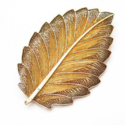 925 Sterling Gold Plated Vintage Portugal Leaf Design Pin Brooch