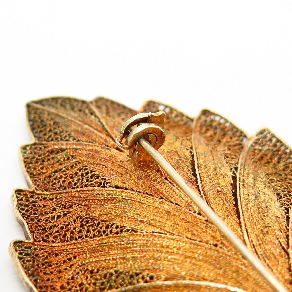 925 Sterling Gold Plated Vintage Portugal Leaf Design Pin Brooch