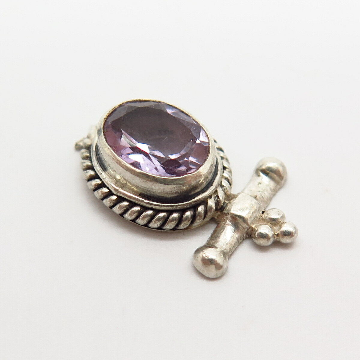 925 Sterling Silver Real Amethyst Gemstone Oval Shape Pendant