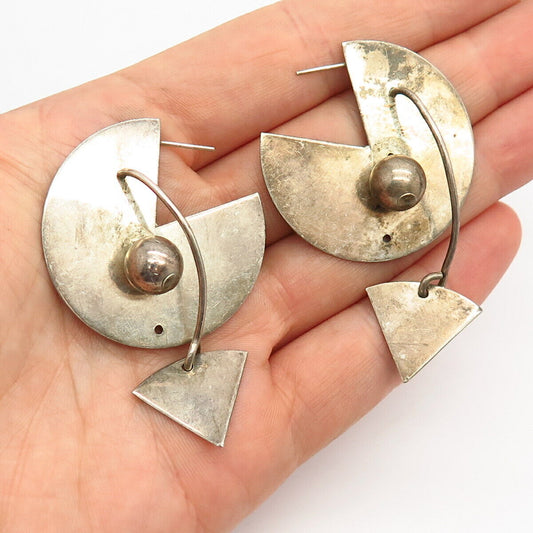 925 Sterling Silver Vintage Stacey Kmetyk Abstract Design Dangling Earrings