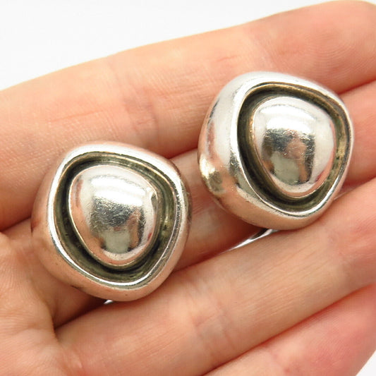 925 Sterling Silver Puffy Modernist Design Clip On Earrings