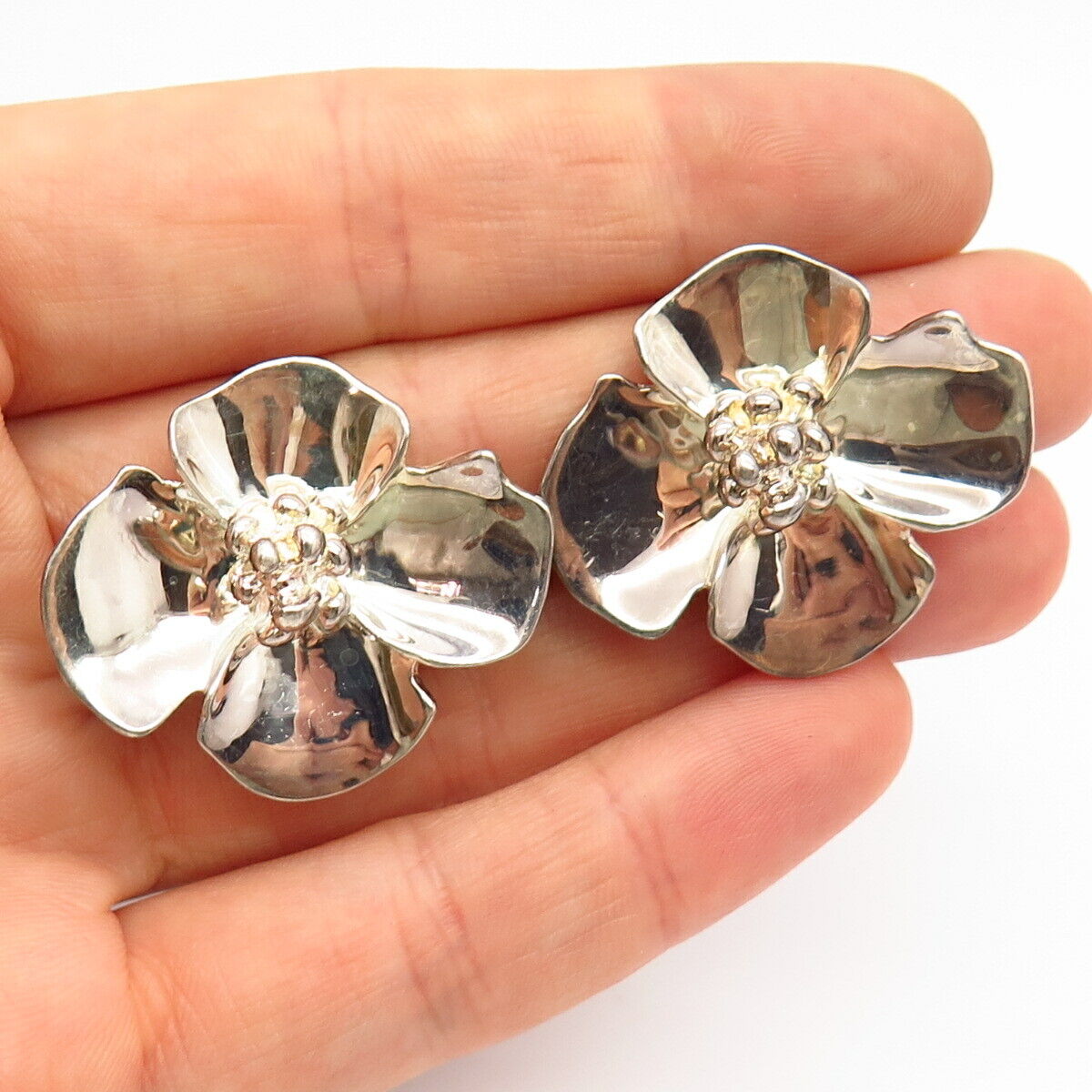 925 Sterling Silver Robert Lee Morris Floral Design Clip On Earrings