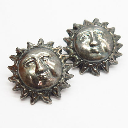 925 Sterling Silver Vintage Mexico Sun Face Design Earrings