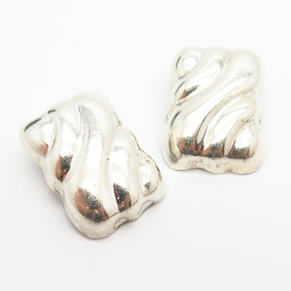 925 Sterling Silver Vintage Mexico Curved Design Hollow Clip On Earrings