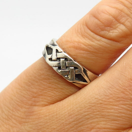 925 Sterling Silver Peter Stone Celtic Knot Design Band Ring Size 6