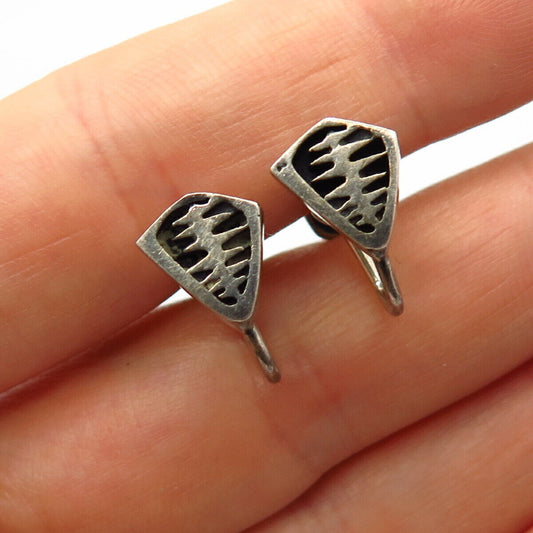 925 Sterling Silver Vintage Cutout Abstract Design Screw Back Earrings