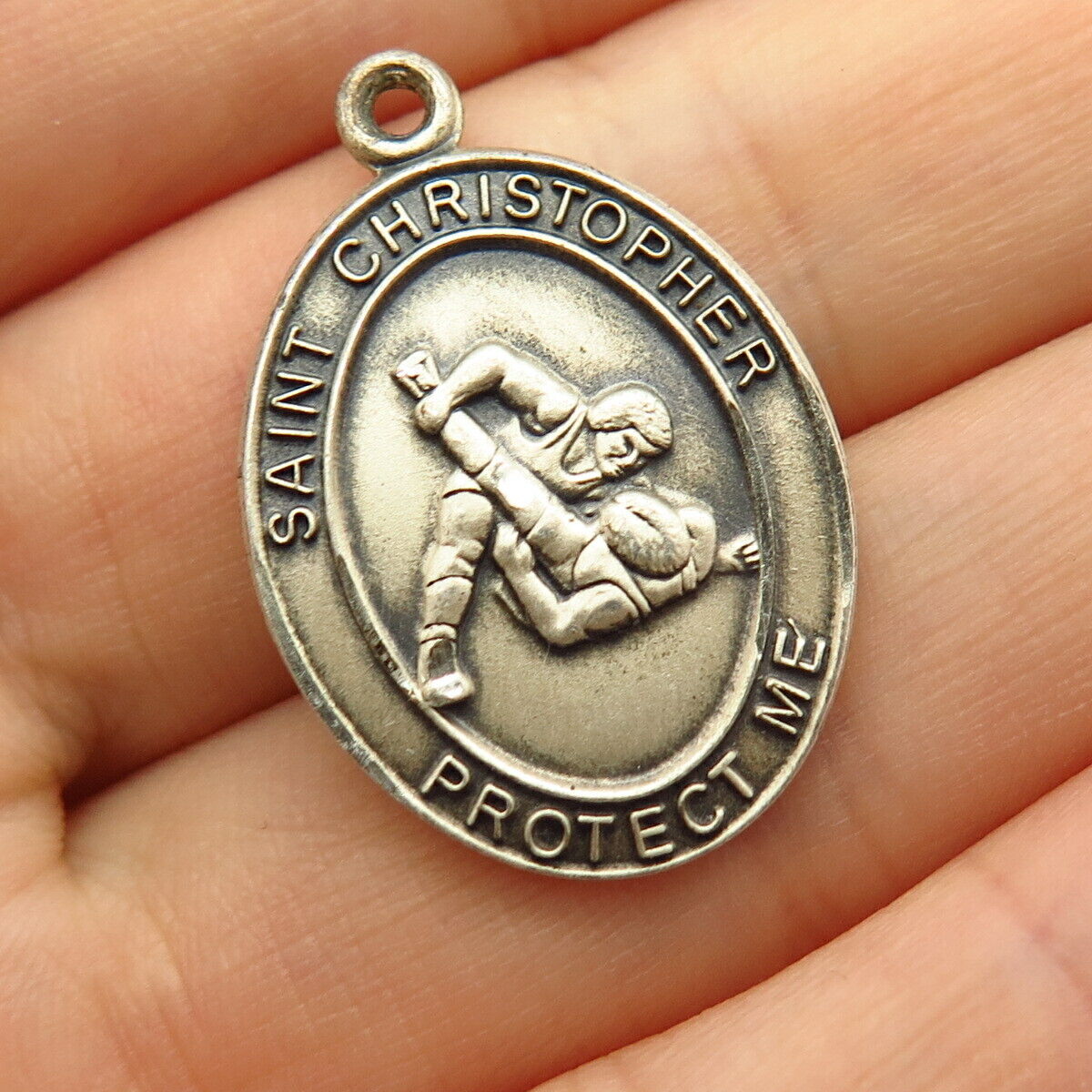 925 Sterling Silver Vintage St. Christopher Religious Pendant