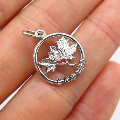 925 Sterling Silver Vintage "Canada" Maple Leaf Design Round Pendant