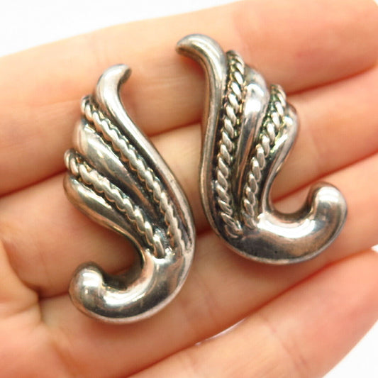 925 Sterling Silver Vintage Airess Swirl Design Hollow Earrings