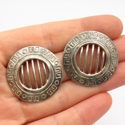 925 Sterling Silver Vintage Mexico Greek Maze Design Earrings