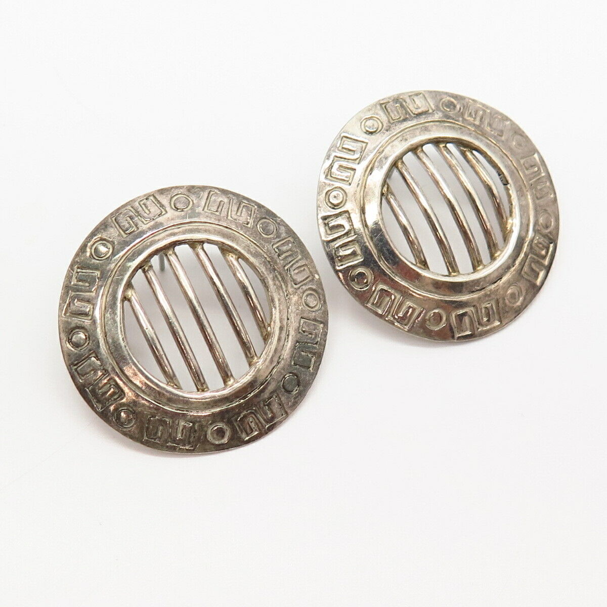 925 Sterling Silver Vintage Mexico Greek Maze Design Earrings