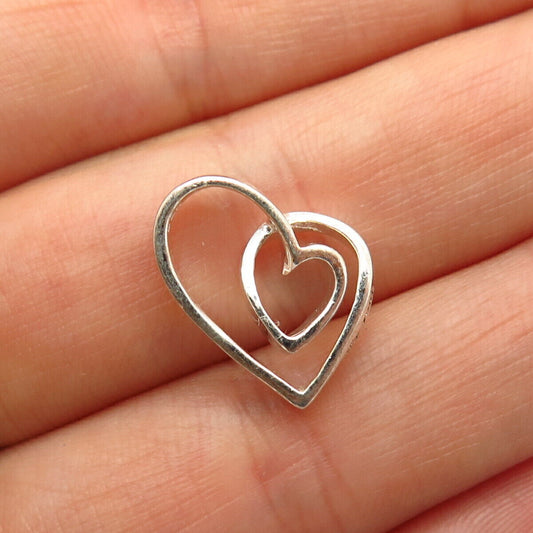 925 Sterling Silver Double Heart Design Slide Pendant