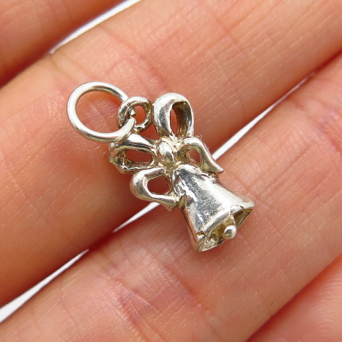 925 Sterling Silver Bell & Ribbon Design Small Charm Pendant