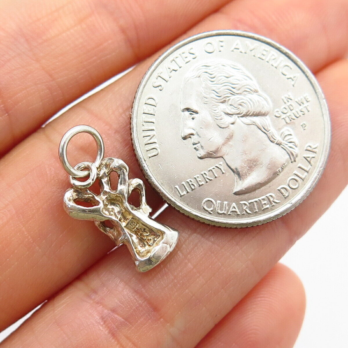 925 Sterling Silver Bell & Ribbon Design Small Charm Pendant